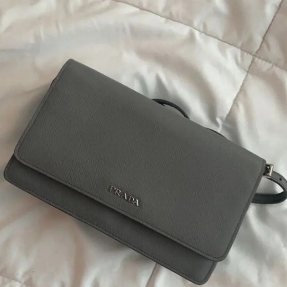 Prada Mini Strap Gray Saffiano Leather Cross Body Bag - Picture 3 of 4